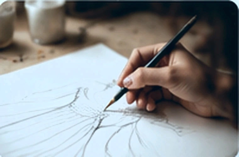 Fashion design sketch being drawn by hand